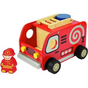 rode brandweerauto | I'm Toy kiddy vehicle | houten voertuig - speelgoed | brandweerauto | peuters en kleuters
