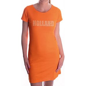 Glitter Holland jurkje oranje met steentjes/rhinestones voor dames - Oranje fan shirts - Holland / Nederland supporter - EK/ WK jurkje met korte mouwen / outfit M