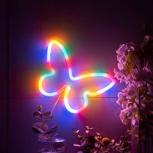 Groenovatie LED Neon Wandlamp ""Vlinder"" - Op Batterijen en USB - 23x23x2cm - Multicolor