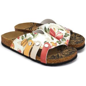 GOBY Dames Muiltjes – Floral Harmony Design – Vegan Leer – Handgemaakt - Maat 37