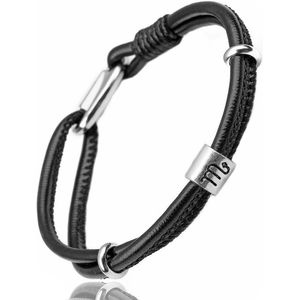 Schorpioen / Scorpio - Leren Armband met Sterrenbeeld Hanger - Zwart Leer - Staal - Astrologie - Armbanden - Cadeau voor Man - Mannen Cadeautjes