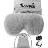 Boncy® Verstelbaar Zijde Slaapmasker met Opbergzakje - Grijs Fluffy Oogmasker - Slaapmaskers Vrouwen en Mannen Zijde