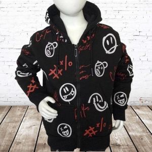 Stoer zwart jongensvest met smileys p136 -s&C-110/116-Jongens vest