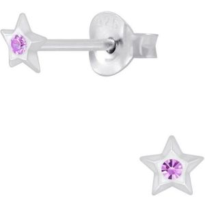 Joy|S - Zilveren mini ster oorbellen - 4 mm - paars kristal - voor kinderen