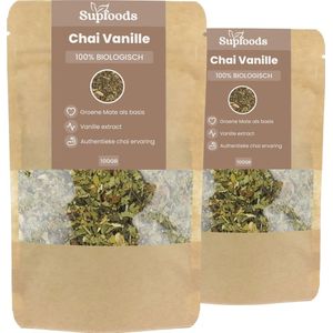 Chai Vanille - 100% Biologisch - 200gr - Perfect als Losse Kruidenthee of Chai Latte - Chai Mix met Groene Mate, Ceylon Kaneel, Kardemom en Vanille Extract