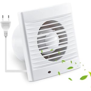 Badkamerventilator afvoerventilator keuken - 100 mm - 120 m³/u - IPX2 waterdicht - met terugslagklep - 1 m EU-netsnoer - badkamer toilet.