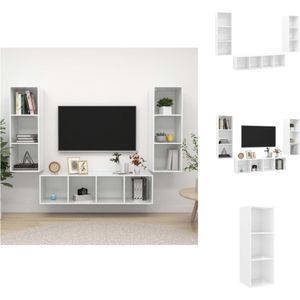 vidaXL Tv-meubelset - Hoogglans wit - 37 x 37 x 107 cm (B x D x H) - 37 x 37 x 142.5 cm (B x D x H) - Kast