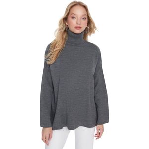 Trendyol Grijze Oversized Basic Gebreide Trui Twoaw23Kz00206