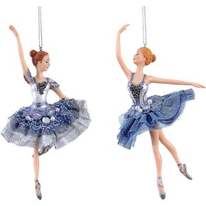 Viv! Christmas Kerstornament - Ballerina's - set van 2 - blauw lila - 18cm