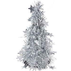 Clayre & Eef Kerstdecoratie Kerstboom Ø 12x25 cm Zilverkleurig Kunststof