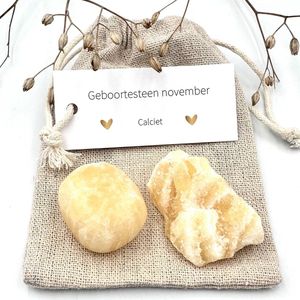 Geboortesteen november - Calciet combi zakje - edelstenen - kristallen - gefeliciteerd - verjaardag cadeau man/vrouw - geluksbrenger - brievenbus kado - giftset