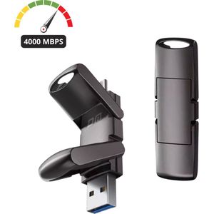 SSD / USB stick 256 GB - Extreem snel 4000 mbps - 5 jaar garantie - Hoge kwaliteit - Dual port - Usb c - Usb 3.2 - SSD stick 256 gb - 2025 model