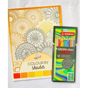 Kleurboek voor volwassen ''Bloemen 2'' + 12 Stabilo kleurpotloden - Schaduw Kleurboek voor volwassenen - Kleurpotloden voor volwassenen - Potloden volwassenen - Kleuren - Stiften - Kleurboek voor volwassenen bloemen