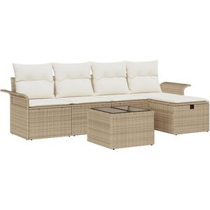 vidaXL - 6-delige - lounge - set - met - kussens - in - beige - poly - rattan