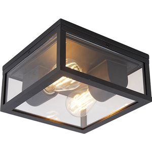 QAZQA Charlois - Design Plafondlamp Voor Buiten - 2 Lichts - L 24 cm - Zwart - Buitenverlichting