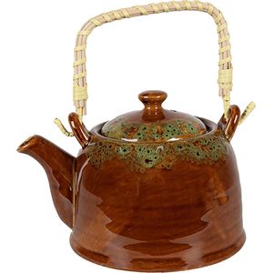 Clayre & Eef Theepot met Filter 750 ml Bruin Groen Keramiek Theekan