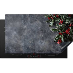 KitchenYeah® Inductie beschermer 90x52 cm - Winter - Hulst - Kerst - Beton print - Kookplaataccessoires - Afdekplaat voor kookplaat - Inductiebeschermer - Inductiemat - Inductieplaat mat - Keuken decoratie