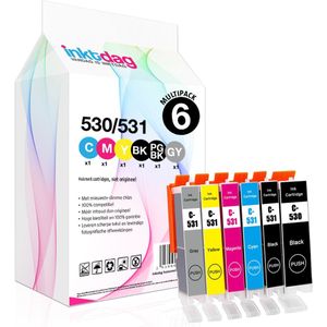 Inktdag Canon 530 531, Compatibel met Canon PGI-530 CLI-531 inktcartridges, voor Canon Pixma TS8750 TS8751, PGI530 CLI531 530XXL 531XXL (6-pack).