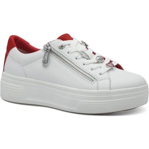 Tamaris - Damessneakers - Wit/Rood - Leer