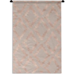 Wandkleed Luxe patroon - Luxe patroon gemaakt van roségouden ruiten op een oudroze achtergrond Wandkleed katoen 120x180 cm - Wandtapijt met foto XXL / Groot formaat!