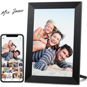 Mrs. Jones Digitale Fotolijst WiFi 10.1 inch IPS Touchscreen met 16GB Opslagruimte - Smart Cloud Fotolijst voor Foto's Delen - Automatisch Roteren - Ophangen aan De Muur Digitale fotolijst