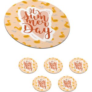 Onderzetters voor glazen - Rond - Zwemband - Roze - Geel - 10x10 cm - Glasonderzetters - 6 stuks