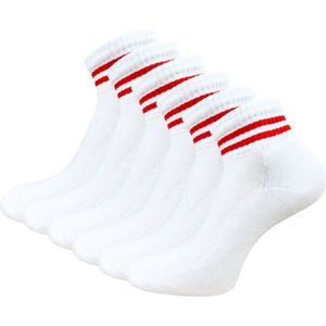 6 paar Quarter Sneakersokken - SQOTTON - Wit-Rood Gestreept Maat - 43-46