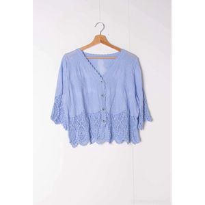 Dames gehaakt vest Pam licht blauw sky blue Maat M/L bolero model crochet