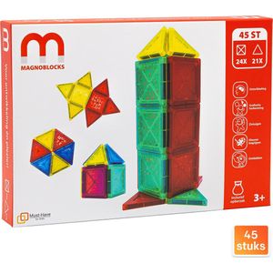 MAGNOBLOCKS® Classic 45 stuks - Magnetische Bouwstenen - Magnetic Tiles - Blocks - Speelgoed Vanaf 3 Jaar - Kinderspeelgoed - 4 Jaar - 5 Jaar - Magnetisch Speelgoed - Constructie Speelgoed - Magneet Blokken - Bouwspeelgoed - Opend Ended Speelgoed