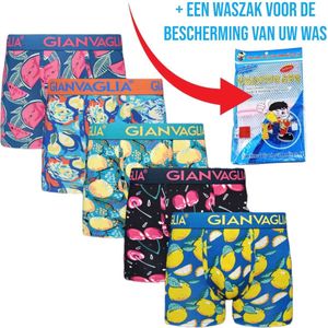Gianvaglia - Heren Boxershorts + Waszak - 5-Pack - Maat XL - Fruit Edition - Katoen