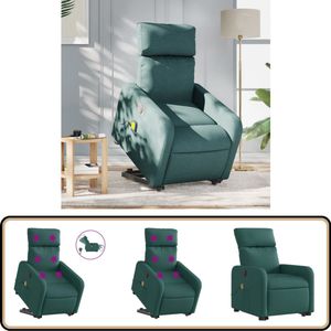 vidaXL Elektrische Sta-op Massagestoel - Stof - Donkergroen Elektrische Stoel - Sta-opstoel - Massagerugkussen - Ergonomische Stoel - Relaxfauteuil