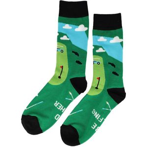 Sokken Katoen - Golfbaan Print - Groen Zwart - Maat 38-45