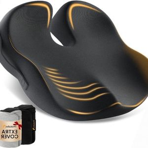 Thuys – Zitkussen Bureaustoel XL – Zitkussen Voor Stoel – Comfort Kussen Voor Rug En Stuitje – Zwart