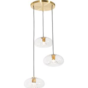 QAZQA ayesha - Art Deco Hanglamp - 3 lichts - Ø 56 cm - Goud - Woonkamer | Slaapkamer | Keuken