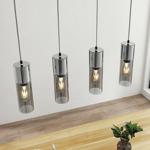 Lindby - hanglamp - 4 lichts - glas, metaal - E27 - rookgrijs, chroom