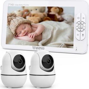 Lovinoo Babyfoon - Babyfoon met 2 Camera's – Baby Monitor - Hondencamera - Huisdiercamera - Op Afstand Bestuurbaar - Temperatuursensor - Uitbreidbaar Tot 4 Camera's - Terugspreekfunctie - Video & Audio – Baby Camera - 7.0 Inch Scherm