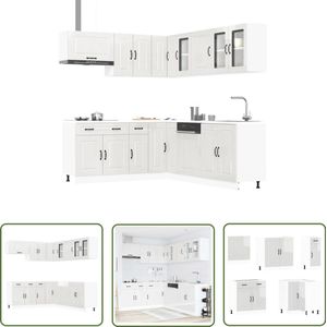 The Living Store 11-delige Keukenkastenset Kalmar bewerkt hout glanzend wit - Keuken Kast - Houten Keuken - Keukenmeubels - Gloss White Kitchen Cabinets - Kalmar Keukenset