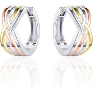 Gisser Jewels - KC076T - Oorbellen - Tri-color Verguld Zilver 925 - 16mmØ - 7mm Breed