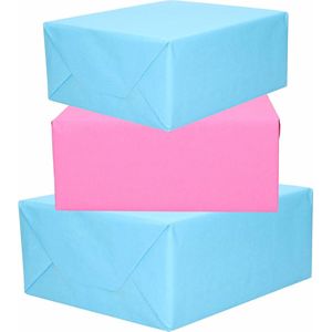 4x Rollen kraft inpakpapier roze en lichtblauw 200 x 70 cm - cadeaupapier / kadopapier / boeken kaften