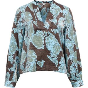 Object - Objyeva Re V-neck Top - Blouse - Seal Brown/Air Blue Laurel - Dames
