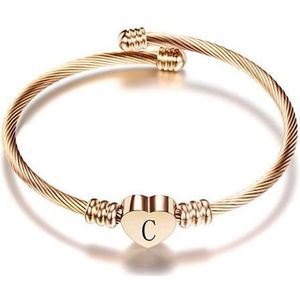 24/7 Jewelry Collection Hart Armband met Letter - Bangle - Initiaal - Rosé Goudkleurig - Letter C
