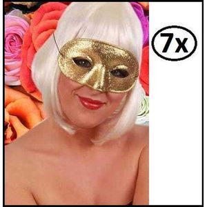 7x Oogmasker domino glittergoud - oog masker venetie mardi grass carnaval festival opocht musical thema feest