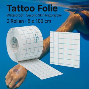 Tattoo Folie – BLACK FRIDAY DEAL - Waterproof Second Skin Nazorgfolie douchen – 2 Meter - 2 Rollen 5 cm x 100 cm – Bescherming voor Nieuwe Tatoeages - Tattoo Zwemfolie - Douchefolie - Vakantie en thuis