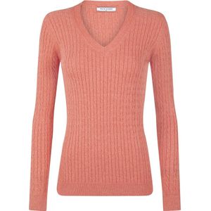 Felix Hardy Kabelgebreide Trui Met V-Hals - 100% Katoen Dames Granaatappel - L
