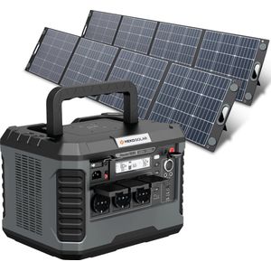HEKO Solar® Power Station Master 1800 + Unfold 400 - 1800W - 1270Wh Capaciteit - 400W Zonnepaneel - Draagbare Power Station Generator - Powerstation met Zonnepaneel - Snelladen - USB-C 60W PD - Noodpakket - Powerbank - Solar