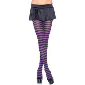LEG-AVENUE - Zwart met paars gestreepte panty, grote maat vrouwen - XXXL/XXXXL