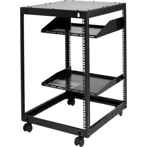 VEVOR 15u Open Frame Serverrek, 58.5-101.6cm/23''-40'' Verstelbare Diepte, Vrijstaand Of Aan De Muur Gemonteerd Netwerkserverrek, 4-Post Av-Rek Met Wielen, Biedt Plaats Aan Al Uw Netwerk-It