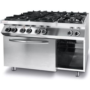 HENDI 6-pits gasfornuis met convectieoven – roestvrij staal – 28,5 kW – 1200x722x900 mm