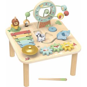 Tooky Toy Houten Activiteitentafel - Muziek, Tandwielen & Speelplezier - Stimulerend houten Montessori speelgoed – Duurzaam, Educatief en Creatief spel voor Kinderen om Zelfredzaamheid en Vaardigheden te Ontwikkelen