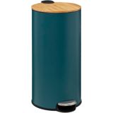 5Five prullenbak/pedaalemmer Bamboe - petrol blauw - metaal - 30 liter - 38 x 29 x 60 cm - keuken